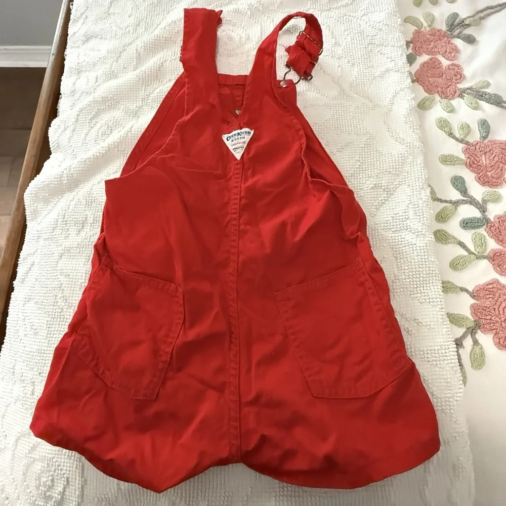 Vintage OshKosh Bgosh Red Shortalls Size 7 6X Made in USA Canvas Overalls